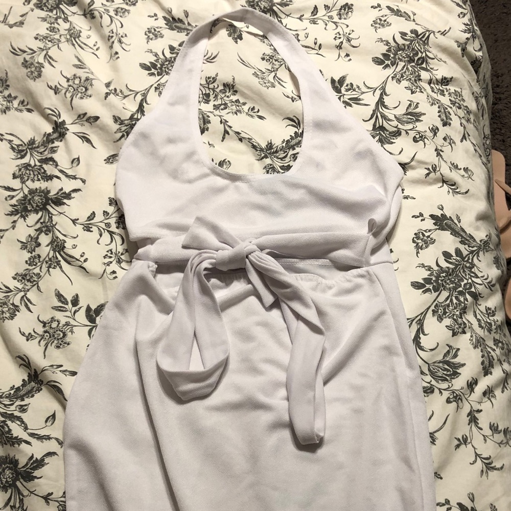 White Halterneck Cut Out Tie Bodycon Dress